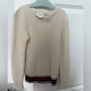 Gucci Women's Cream Sweater with Striped Hem